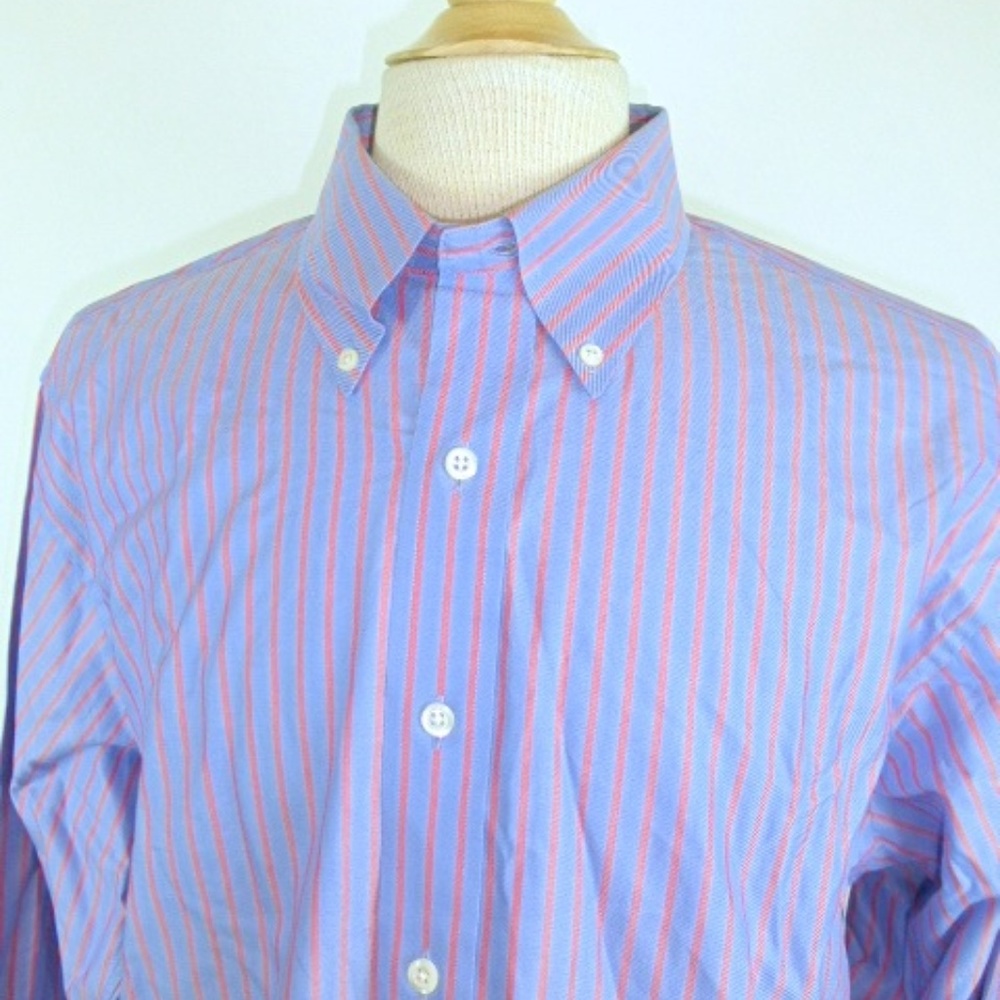 Brooks Brothers blue red stripes cotton button down collar shirt L XL